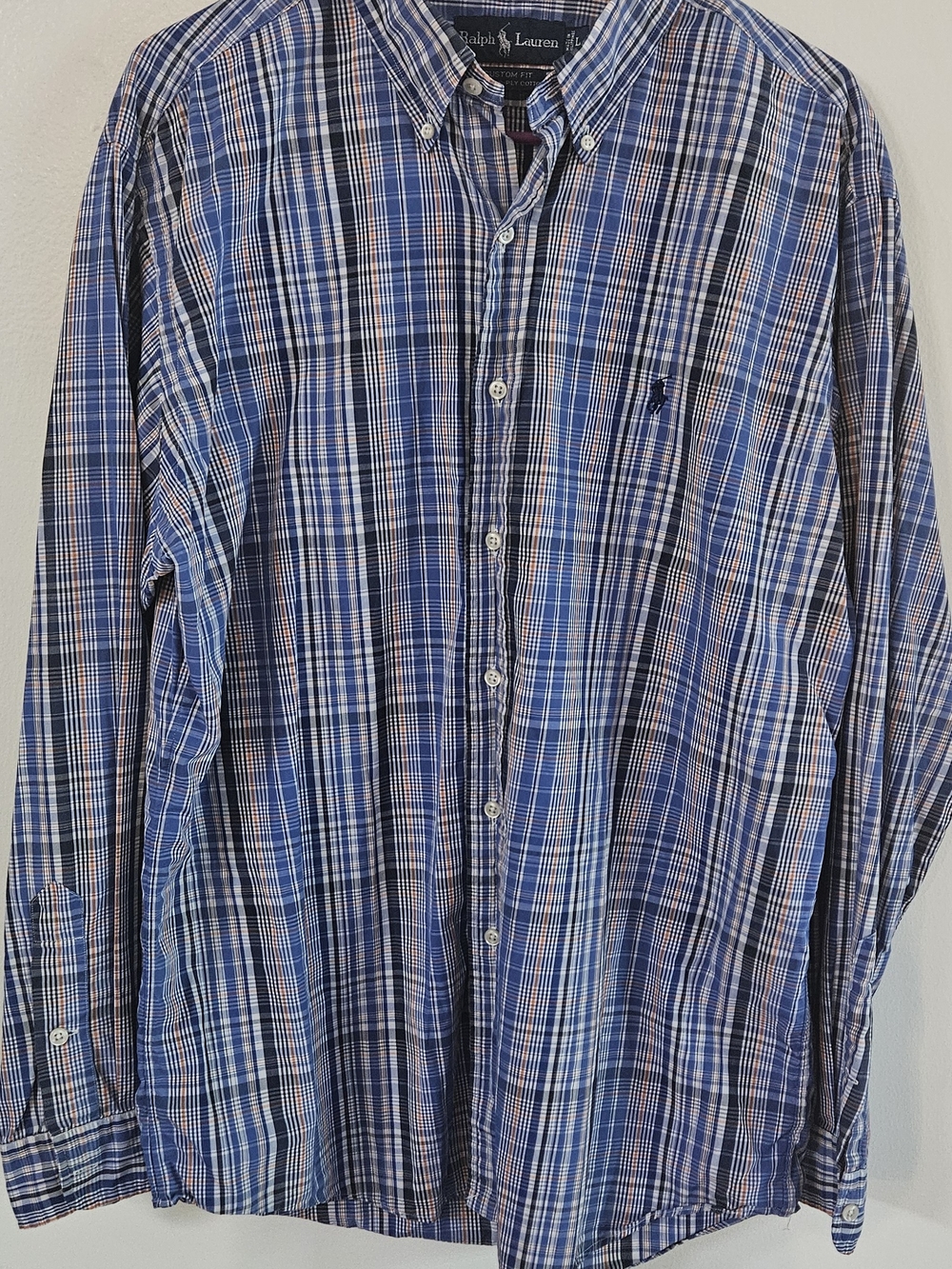 Ralph Lauren Men's Blue & White Plaid Button-Down Shirt. Fall, Office, Preppy